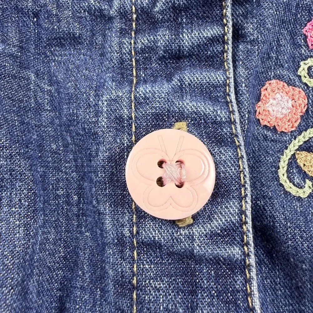Old Navy Denim Jacket 12-18 Months y2k Floral Embroidered Blue Jean Coat